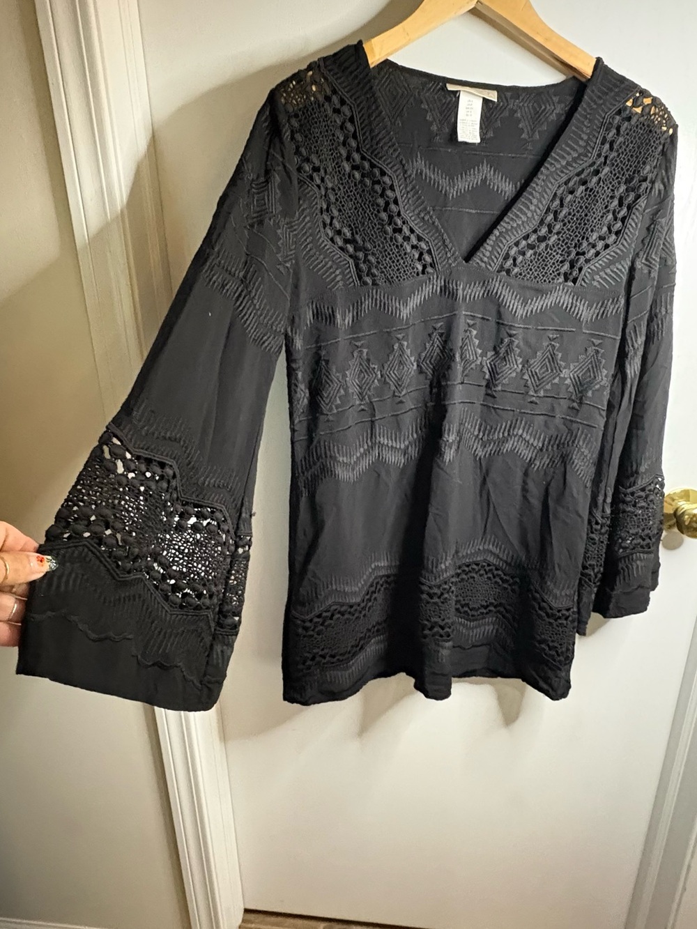 La Blanca Size S Black Embroidered Lace Swim Cover Up Tunic Boho Resort Travel